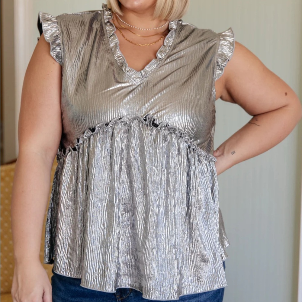 Silver Ruffle Sleeve Top - Picture 2 of 5